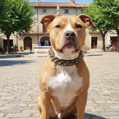 Collier-chien-avec-spikes-porté-par pitbull-musclé