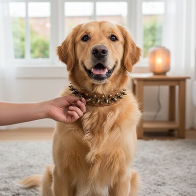 Collier chien cuir marron pour golden retriever