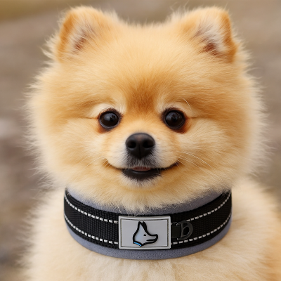 Collier chien rembourré noir pour chien poméranien - confortable et ajustable